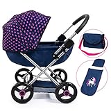 Bayer Design 12754AA Pram Cosy, Baby Doll Stroller, Pushchair for Toddlers, Foldable, incl. Bag and Blanket, Modern, Unicorn Design with Hearts, Blue, 46 cm