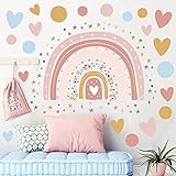 Tanlaby Large Rainbow Flower Wall Stickers Boho Rainbow Wall Decal Colorful Dots Hearts Stars Wall Decor DIY Vinyl Mural Art for Girls Baby Nursery Bedroom Playroom Home Wall Decoration